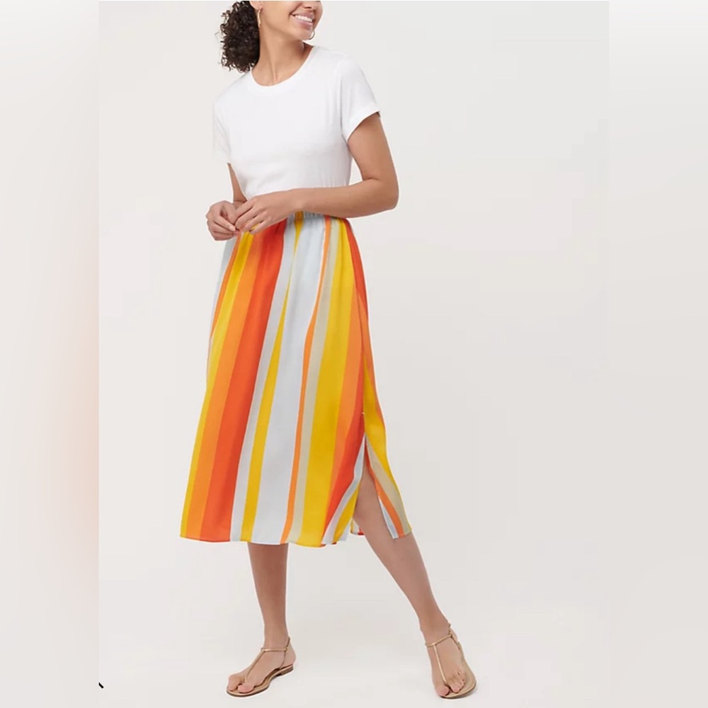 NWT Ann Taylor LOFT Colorful Striped Satin Pull On Midi Skirt Lightweight S-M